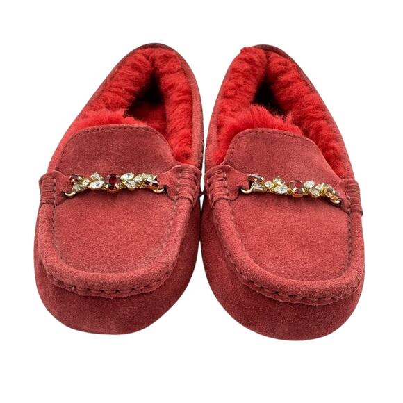 UGG Ansley Charm Gem Red Suede Leather Wool Blend Slip On Slippers 112507 - Picture 8 of 14